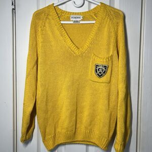 Vintage JH Collectibles Yellow V-Neck Sweater Linen Blend Crest Pocket Women’s S